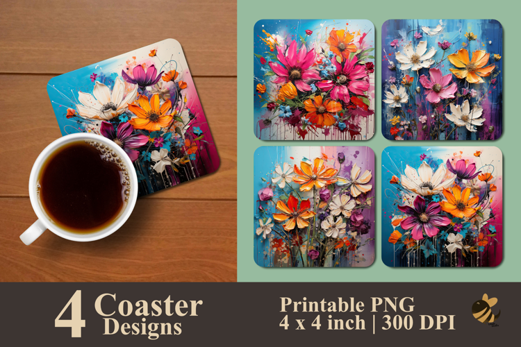 Beauty Floral Painting Coaster Sublimation Design