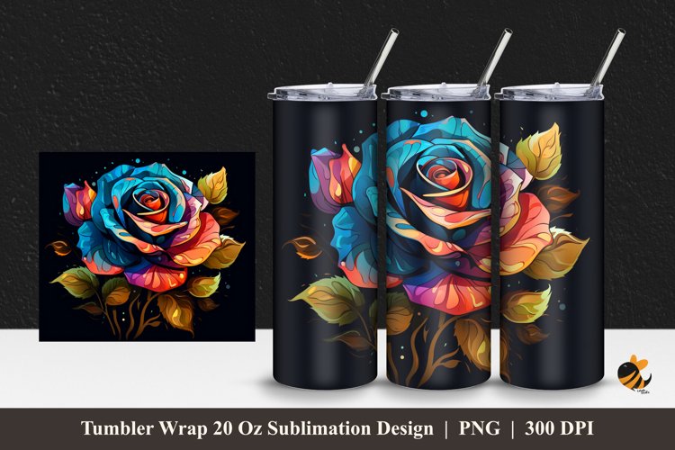 Rose Neon Tumbler Wrap Sublimation Design 1