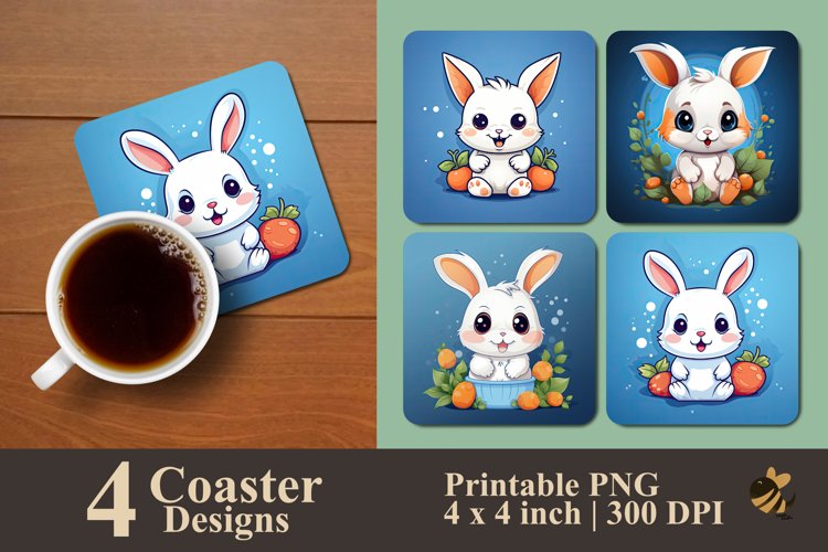 Cute Rabbit Coaster Sublimation Designs