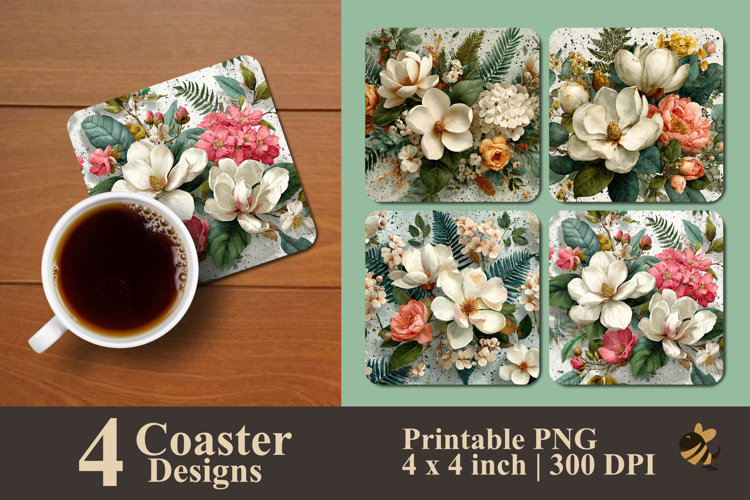 Vintage Magnolia Coaster Sublimation Design
