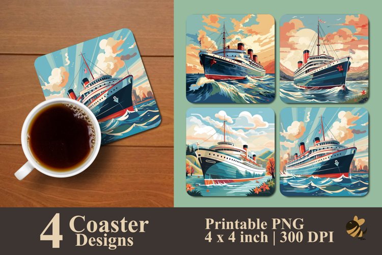 Vintage Ship Coaster Sublimation Designs example image 1