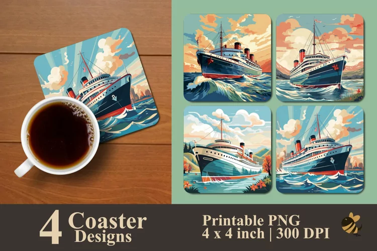 Vintage Ship Coaster Sublimation Designs