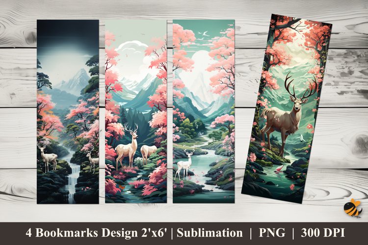 Deer Forest Bookmarks Sublimation Design example image 1