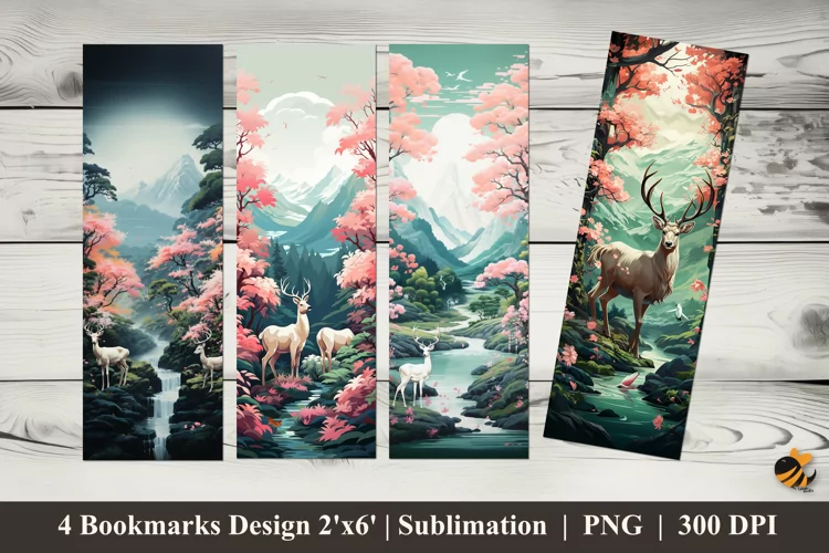 Deer Forest Bookmarks Sublimation Design