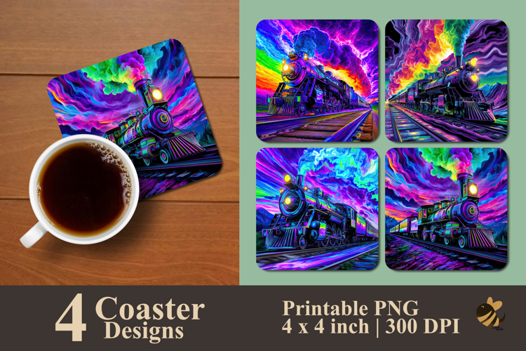 Locomotive With Neon Effect Coaster Sublimation Design
