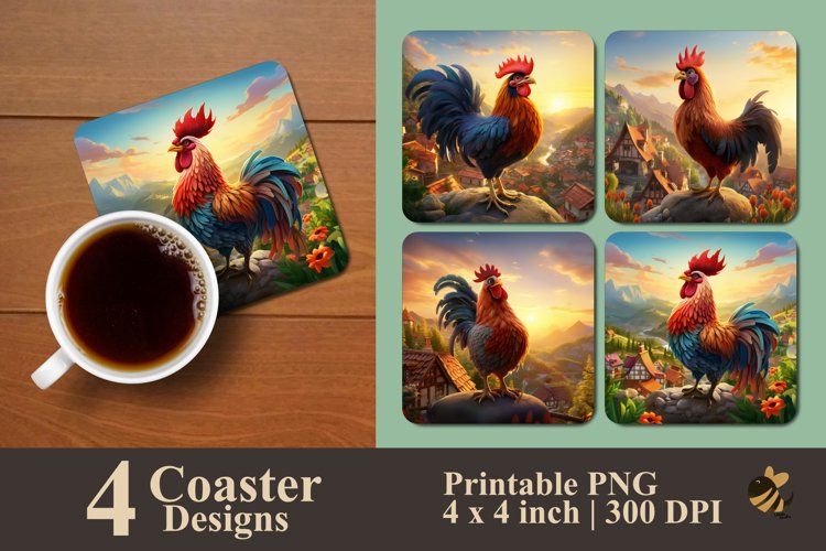 Rooster Morning Coaster Sublimation Designs