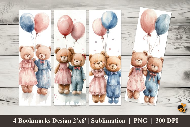 Sweet Bears Bookmarks Sublimation Design example image 1