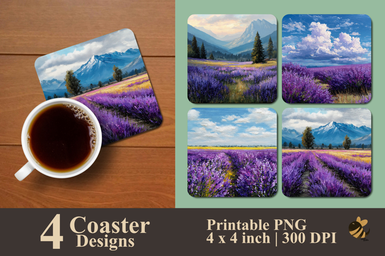 Lavender Flower Field Coaster Sublimation Design