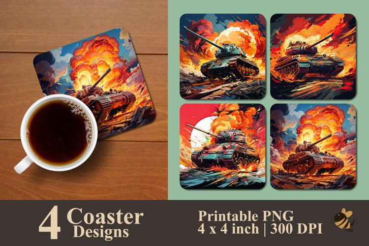 Tank Explosion Coaster Sublimation Designs example image 1