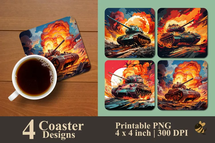Tank Explosion Coaster Sublimation Designs