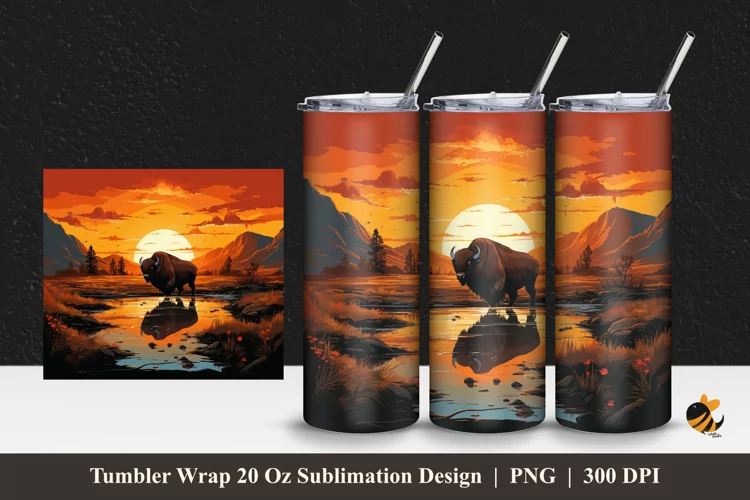 Wild Bison Tumbler Wrap Sublimation Design 1
