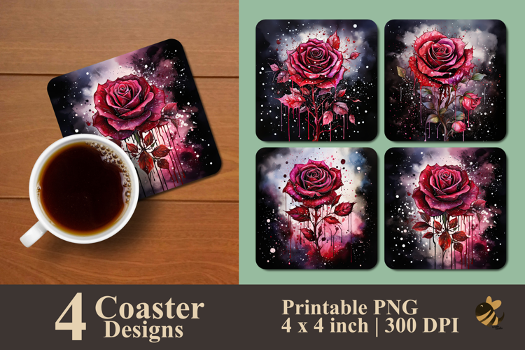 Black Maroon Rose Coaster Sublimation Design