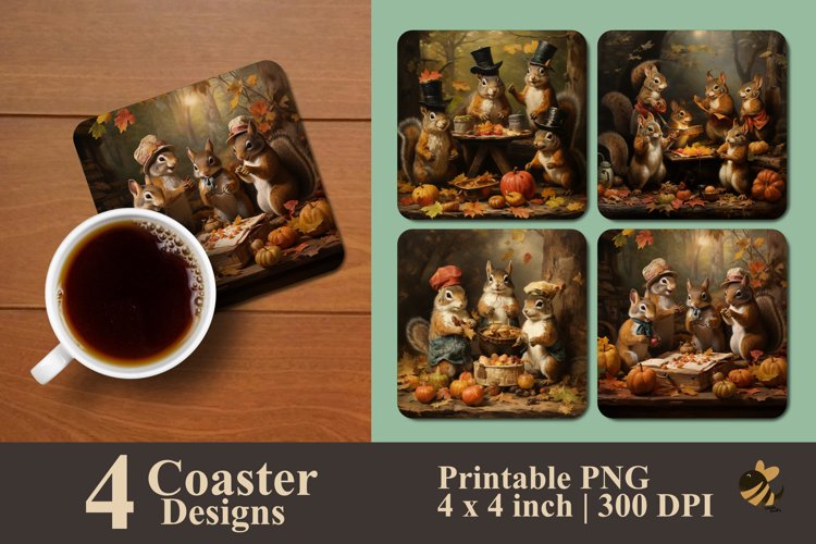 Squirrel Family Coaster Sublimation Designs example image 1