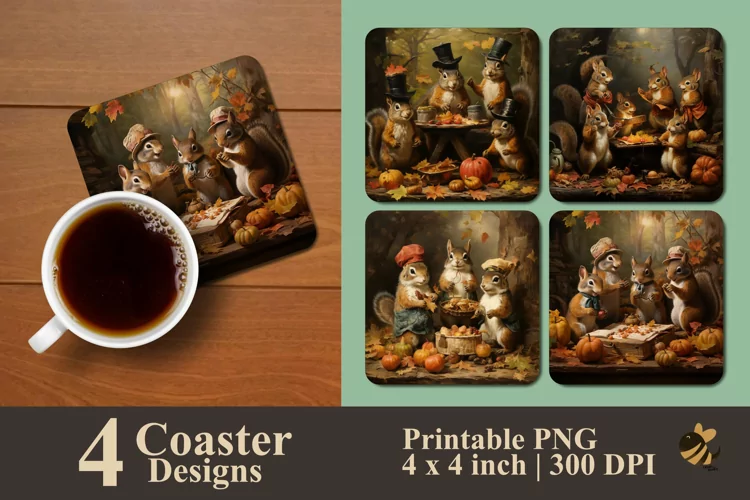 Squirrel Family Coaster Sublimation Designs
