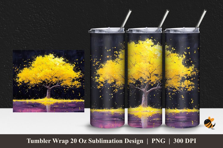 Yellow Tree Tumbler Wrap Sublimation Design 1 example image 1