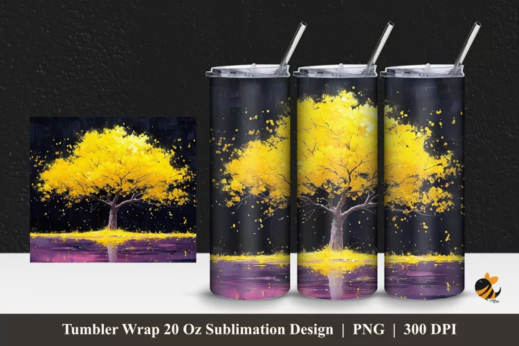 Yellow Tree Tumbler Wrap Sublimation Design 1