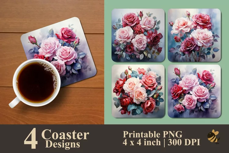Painting Rose Coaster Sublimation Designs