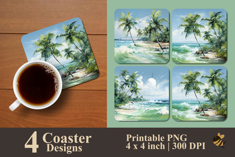 Seaside Palms And Small Wave Coaster Sublimation Design