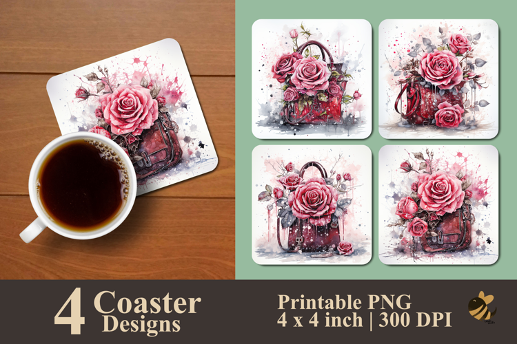 Painting Rose And Bag Coaster Sublimation Design