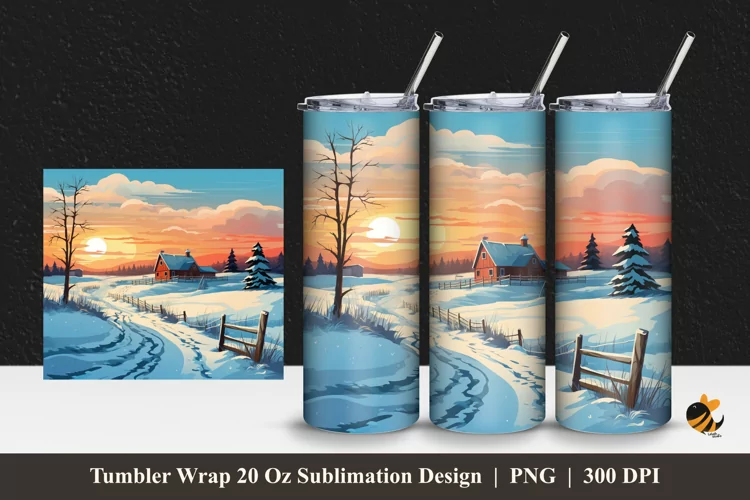 Peaceful Winter Tumbler Wrap Sublimation Design 1