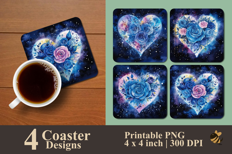 Indigo Heart Rose Coaster Sublimation Design