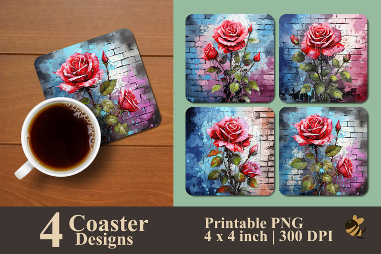 Colorful Wall And Rose Coaster Sublimation Design