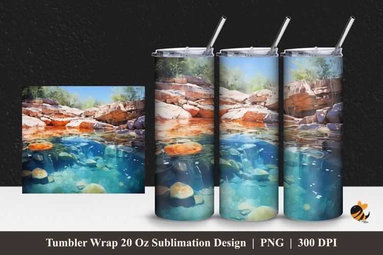 River Stone Aquascape Tumbler Wrap Sublimation Design 1 example image 1