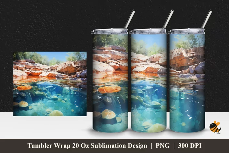 River Stone Aquascape Tumbler Wrap Sublimation Design 1