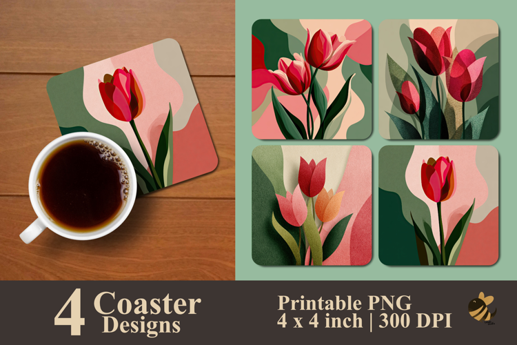 Abstract Tulip Flower Coaster Sublimation Design