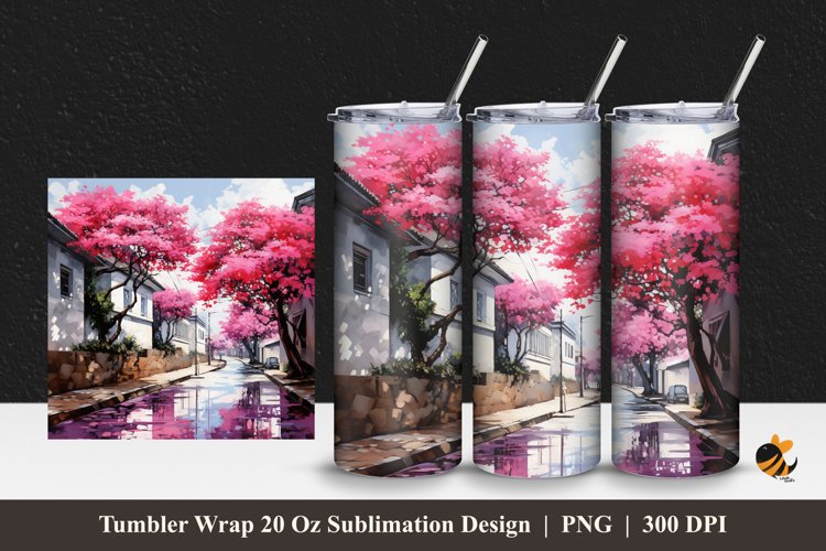 Sakura And Street Tumbler Wrap Sublimation Design 1