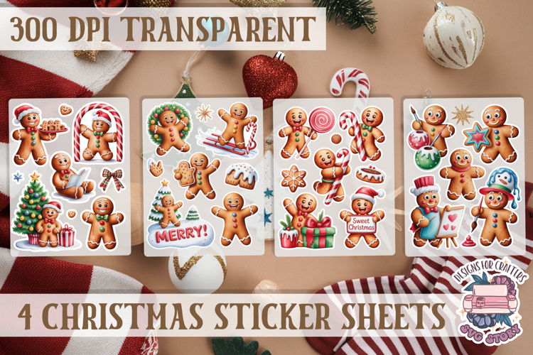 Christmas Gingerbread mans Watercolor Sticker Sheet Winter
