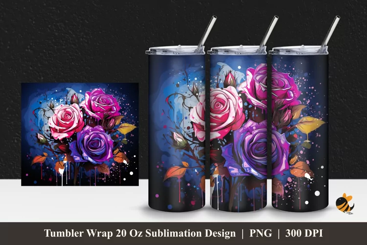 Pretty Rose Tumbler Wrap Sublimation Design 1