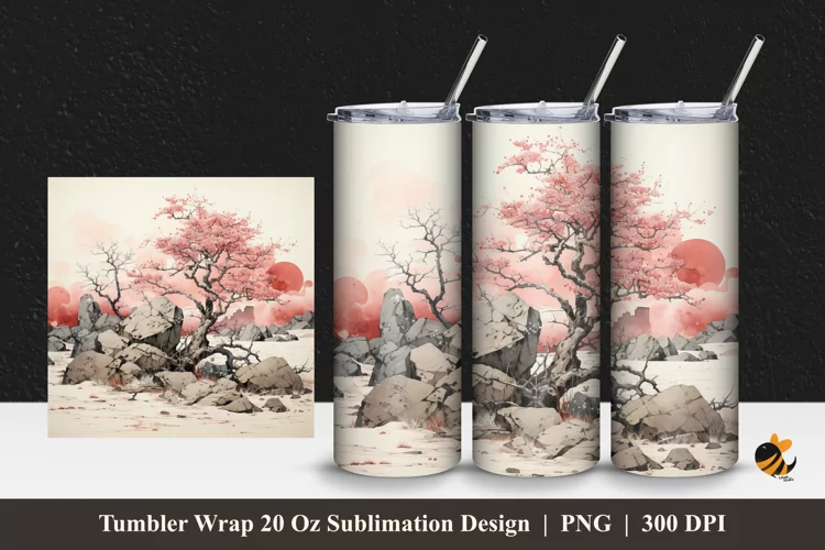 Winter Sakura Tumbler Wrap Sublimation Design 1