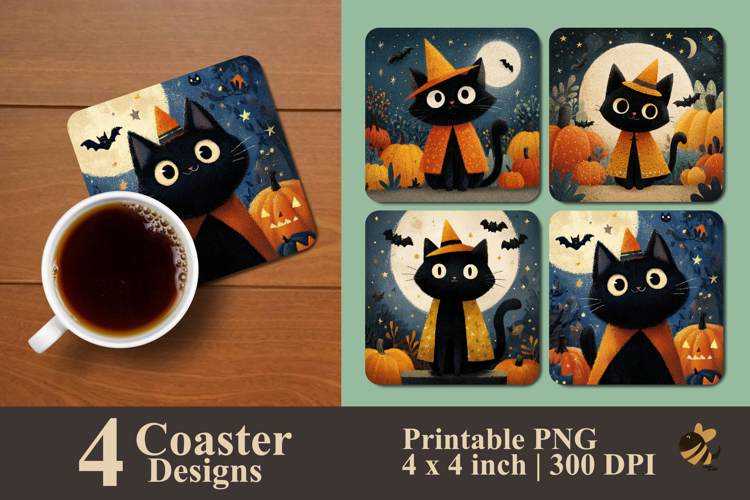 Halloween Black Cat Coaster Sublimation Design