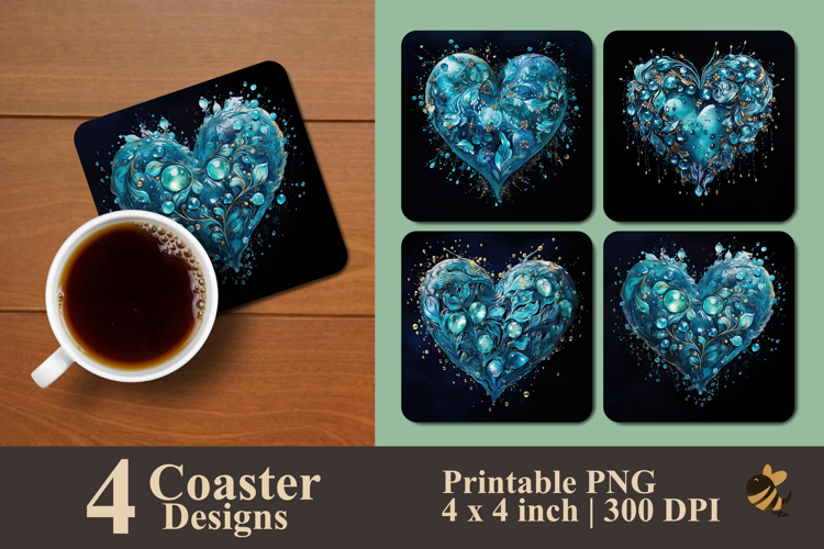 Aqua Love Coaster Sublimation Design