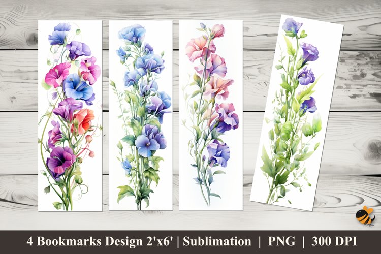 Pea Flower Bookmarks Sublimation Design example image 1