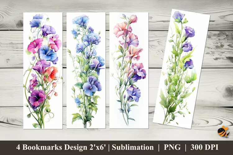 Pea Flower Bookmarks Sublimation Design