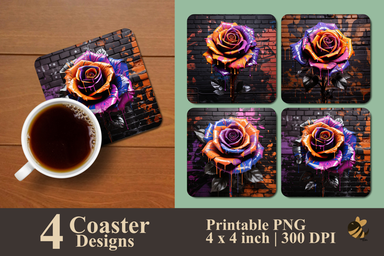 Graffiti Inferno Rose Coaster Sublimation Design