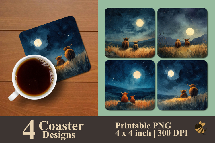 Starlit Companions Coaster Sublimation Design