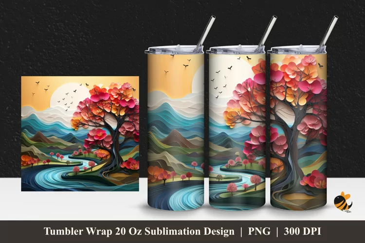 3D Nature Morning Tumbler Wrap Sublimation Design 1
