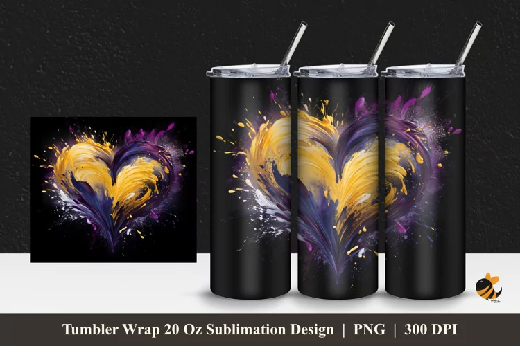 Splash Heart Tumbler Wrap Sublimation Design 1