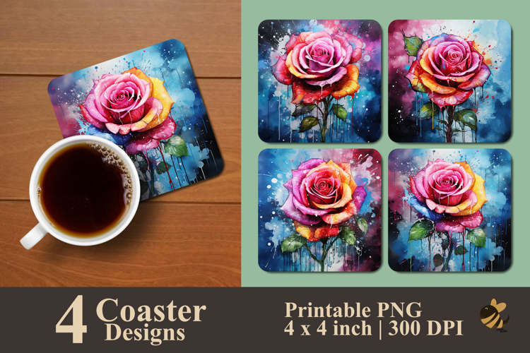 Colorful Rose With Smoke Coaster Sublimation Design