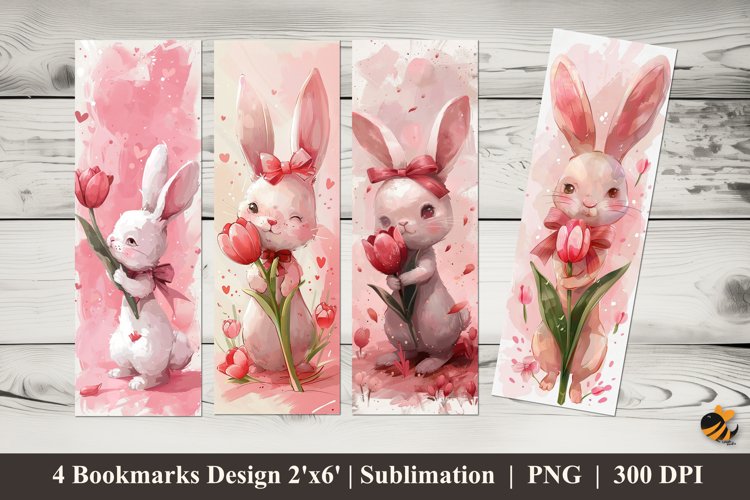 Bunny and Tulip Bookmarks Sublimation Design example image 1