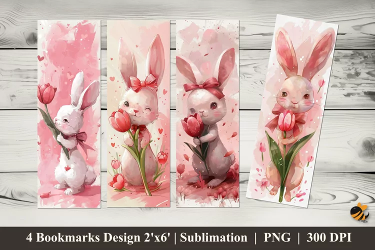 Bunny and Tulip Bookmarks Sublimation Design