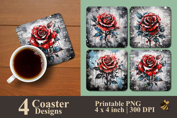 Winter Snow Rose Coaster Sublimation Design
