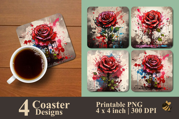 Painting Twisted Rose Coaster Sublimation Design example image 1