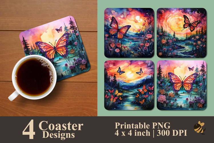 Butterflies Flying In Nature Coaster Sublimation Design