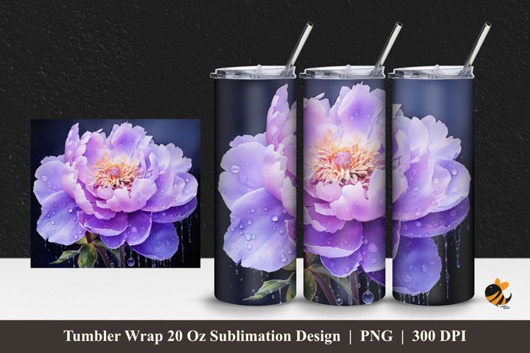 Peony Flower Tumbler Wrap Sublimation Design 1 example image 1