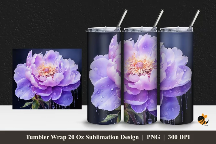 Peony Flower Tumbler Wrap Sublimation Design 1