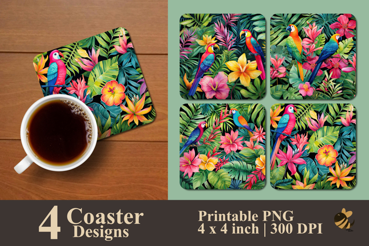 Tropical Bird And Floral Coaster Sublimation Design